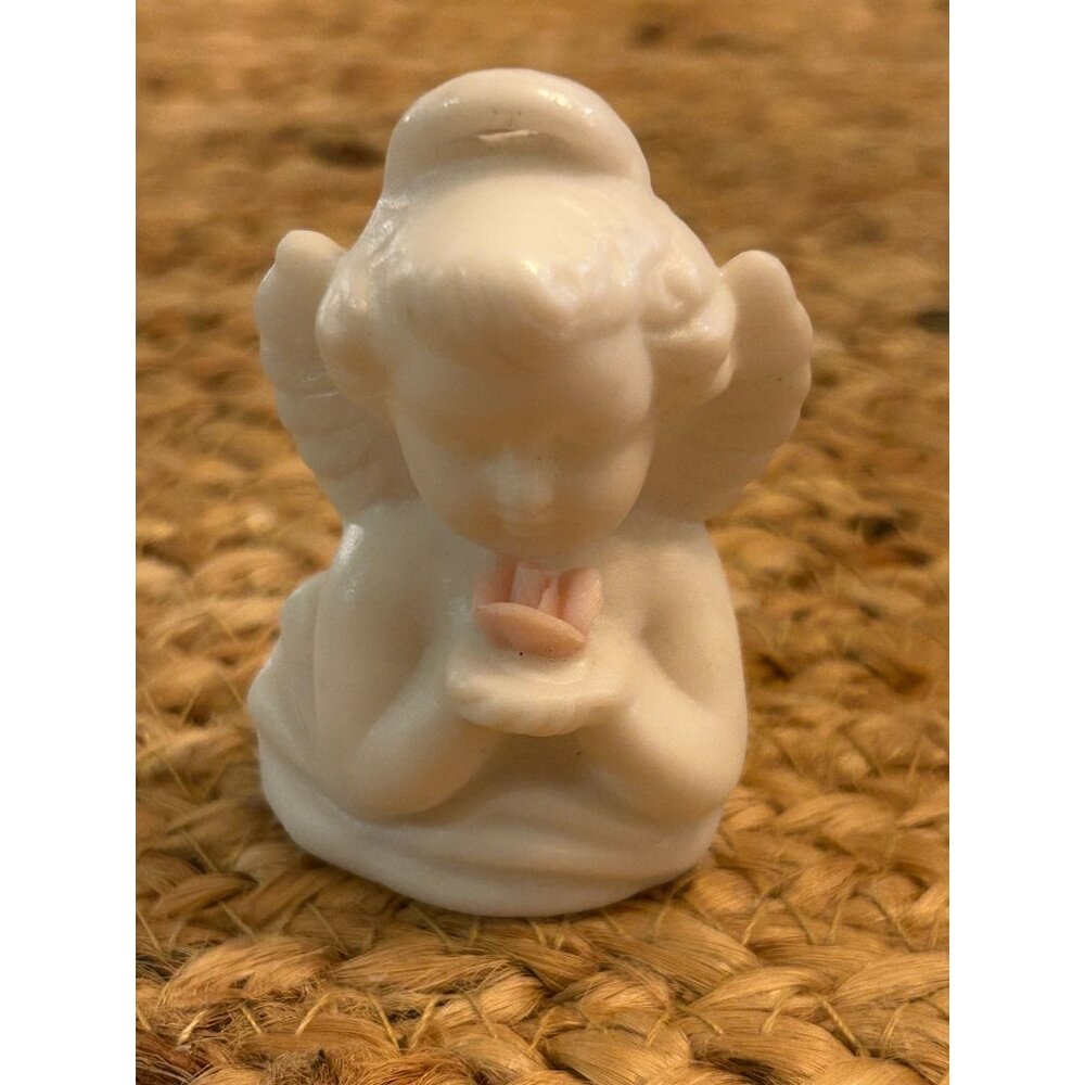 Vintage Ardalt Japan Porcelain Angel Figurine With Pink Flower 3" Tall For Colle